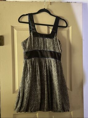 Marciano Black and White Printed Mini Dress with Satin Trim